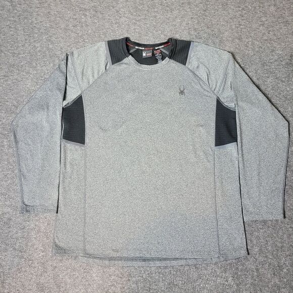 Spyder Proweb Mens Golf Sweater Size L Grey Black Crew Neck Fleece Long Sleeve - Picture 1 of 13